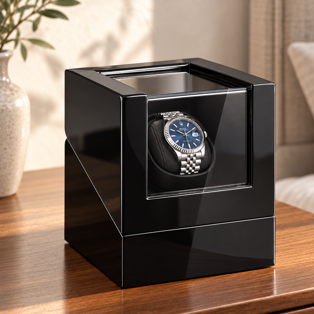 Ashford black-lacquer single watch winder — principale, lifestyle product view.
