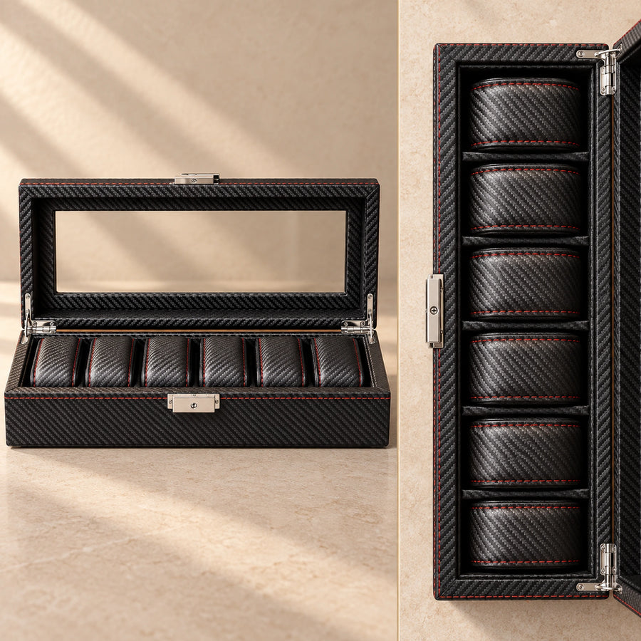 Regent watch box open, showing its six individual compartments