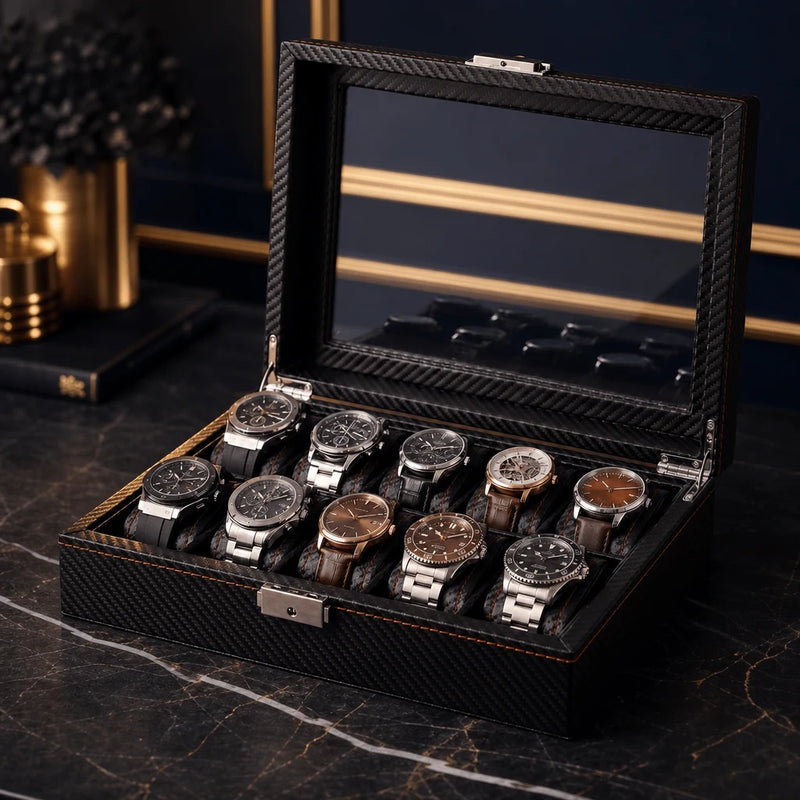 Regent 10-Slot Black Watch Box