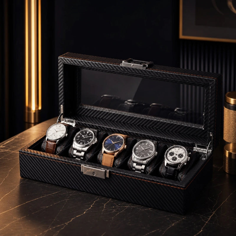 Regent 5-Slot Black Watch Box