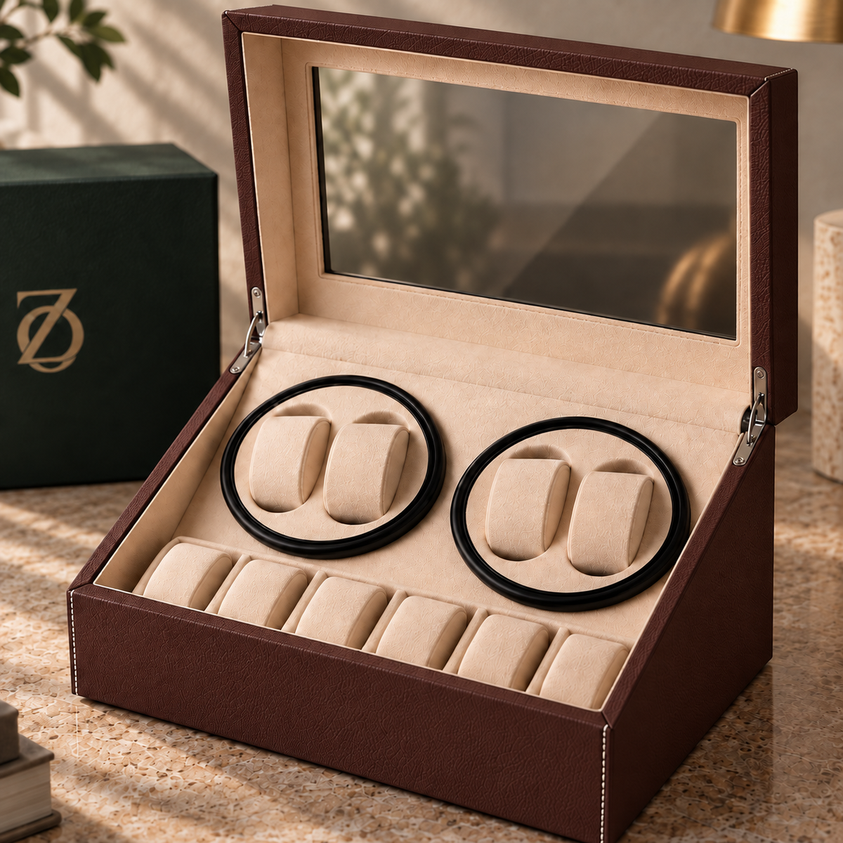 4 Watch Winder with 6 Storage Slots — Automatic Watch Winder Box