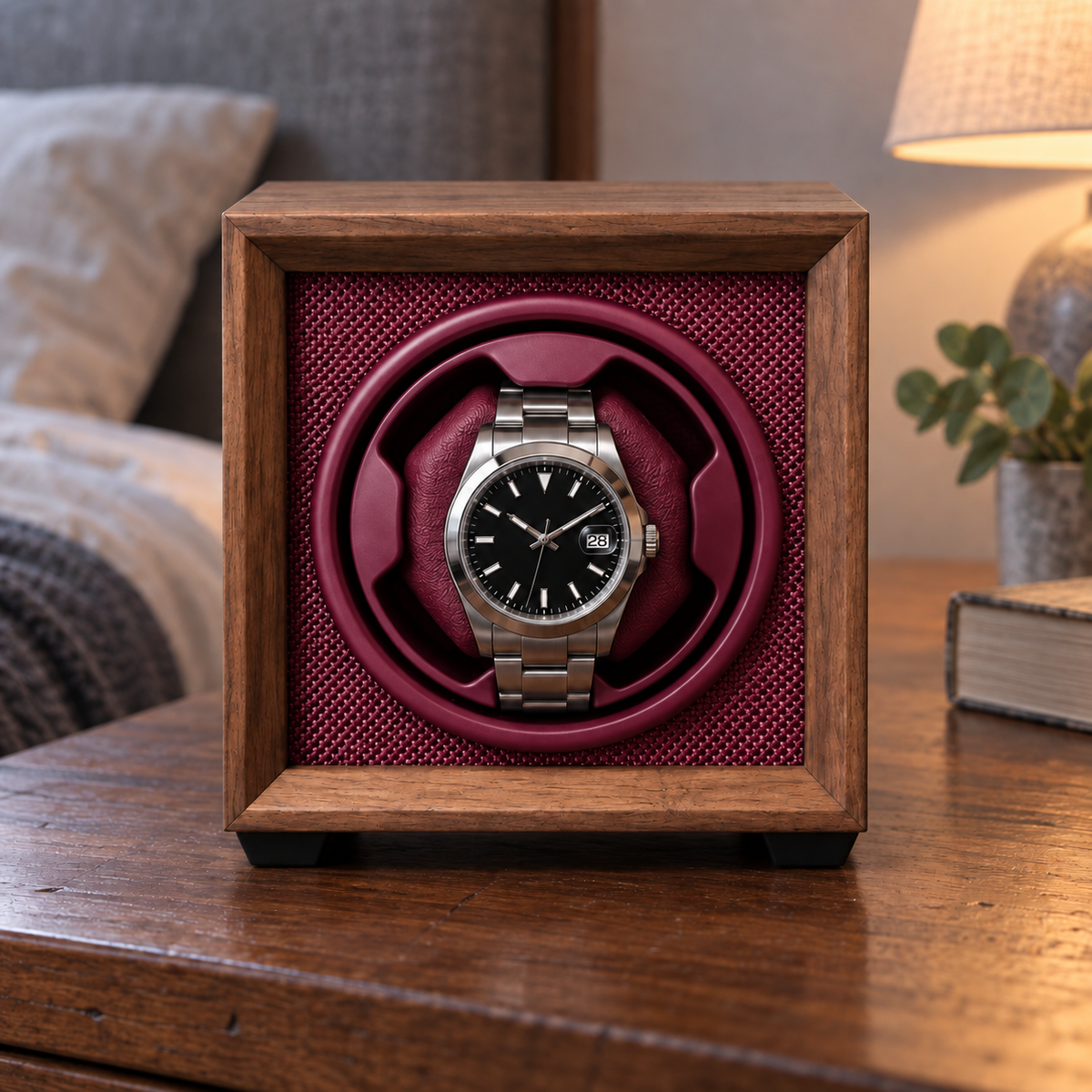 Claret Red — vue frontale avec montre