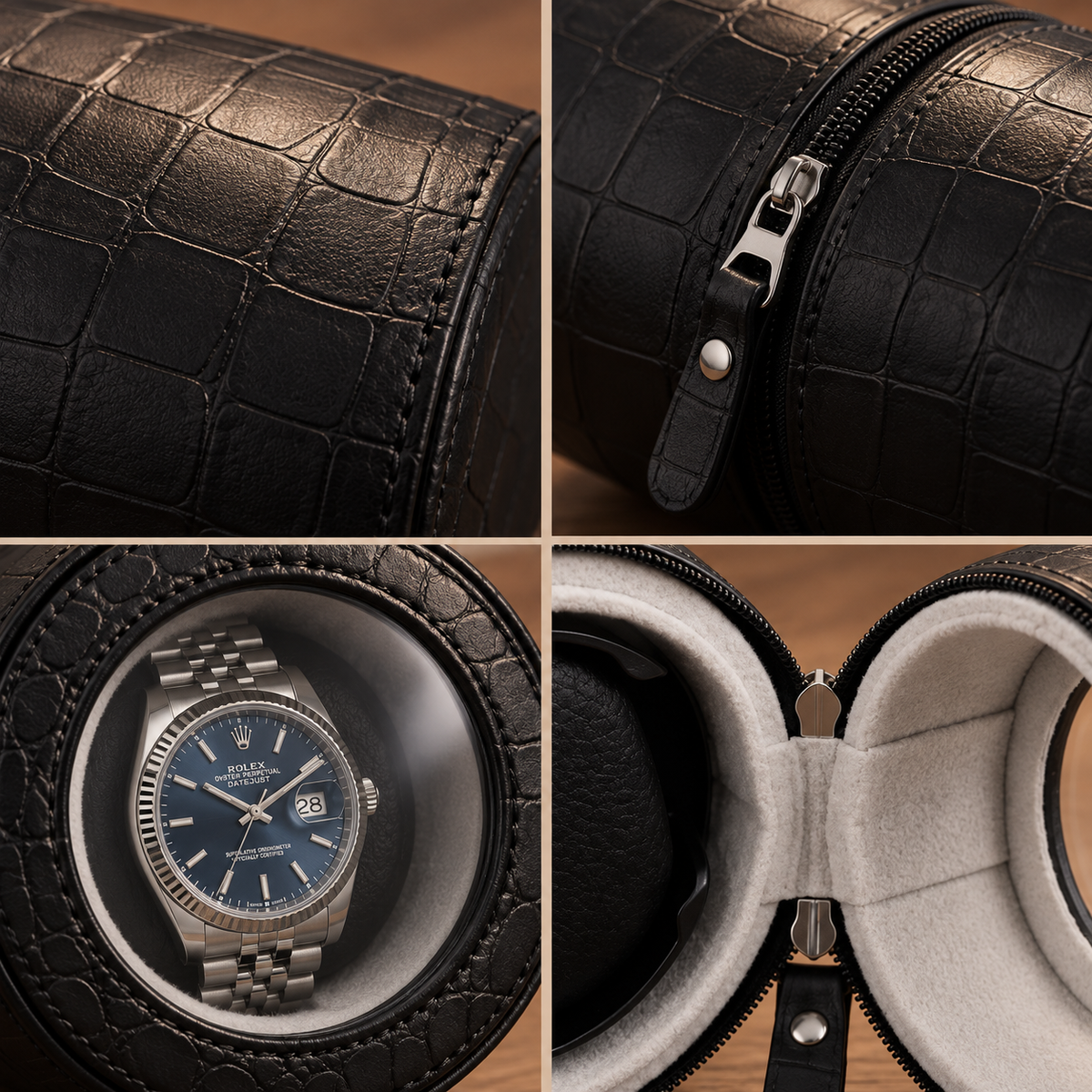 Close-up of the leather covering and stitching of the Voyager