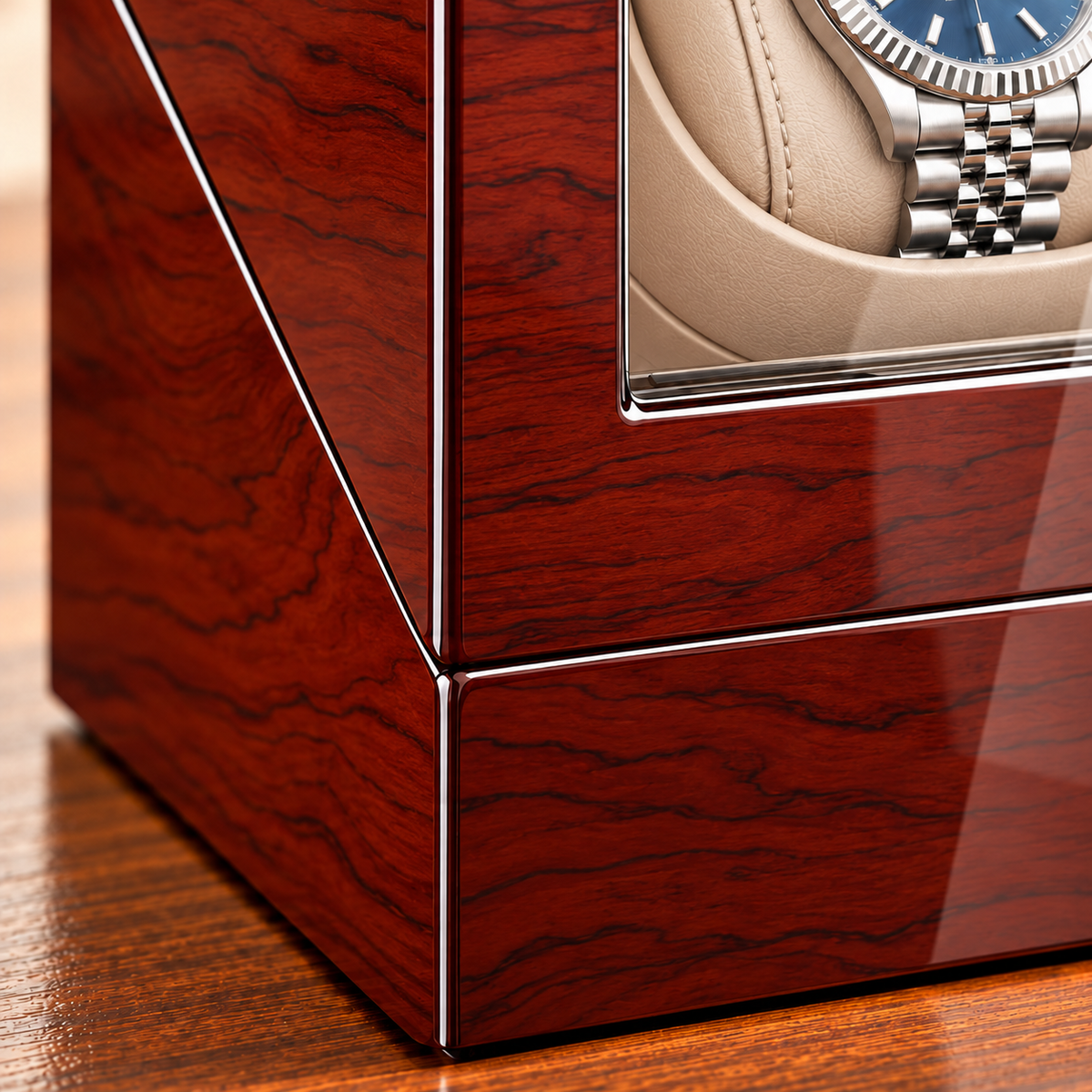 Ashford cherry single watch winder — finition, lifestyle product view.