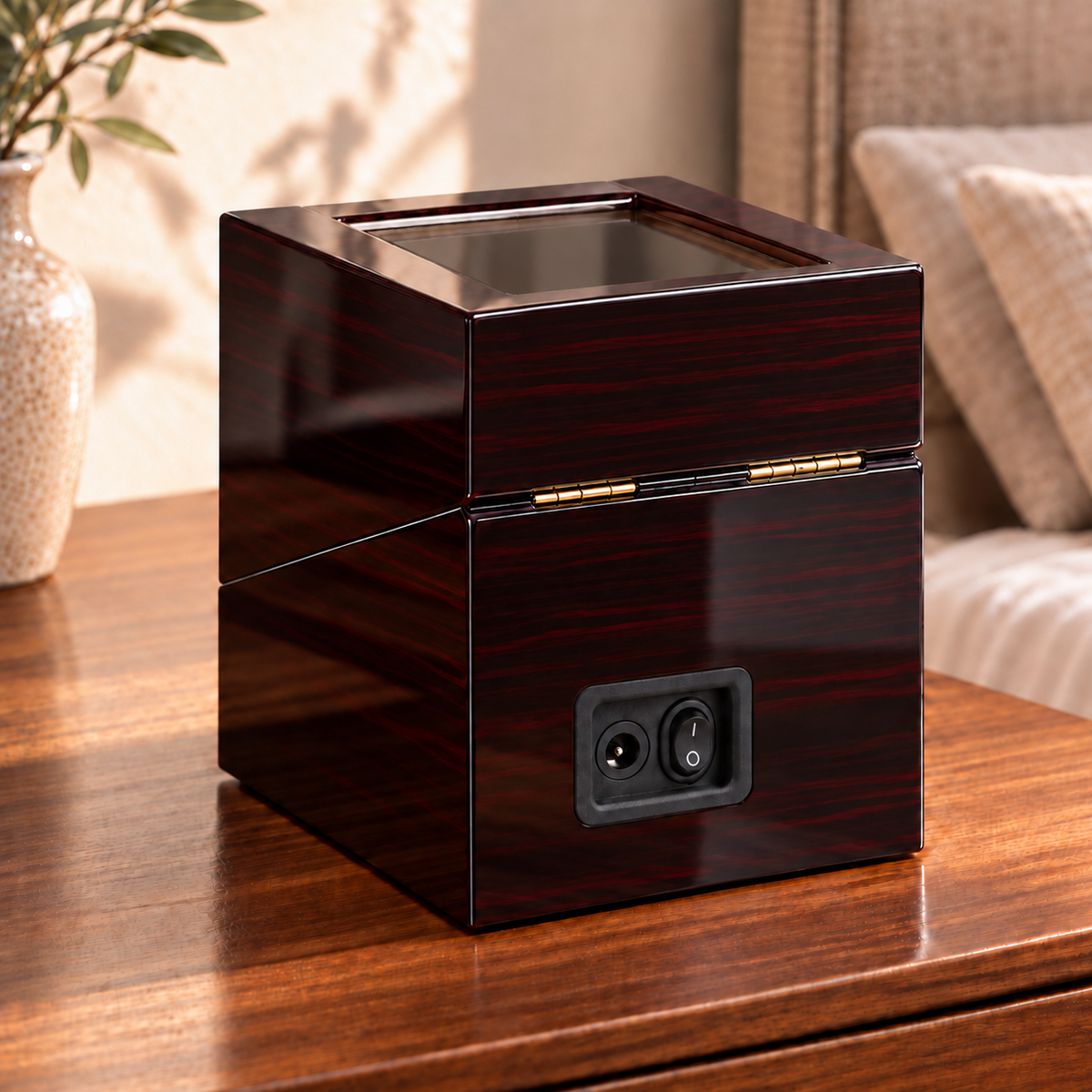 Ashford mahogany single watch winder — arriere, lifestyle product view.