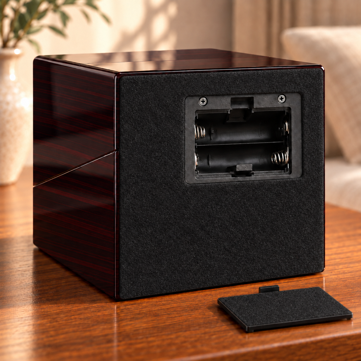 Ashford mahogany single watch winder — piles, lifestyle product view.