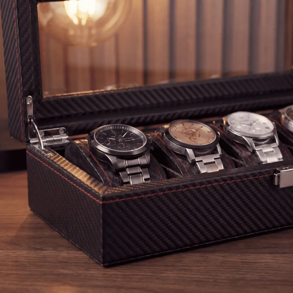 Regent 6-Slot Black Watch Box - product view 4