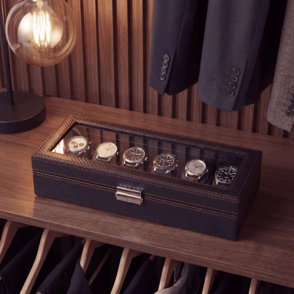 Regent 6-Slot Black Watch Box - product view 6