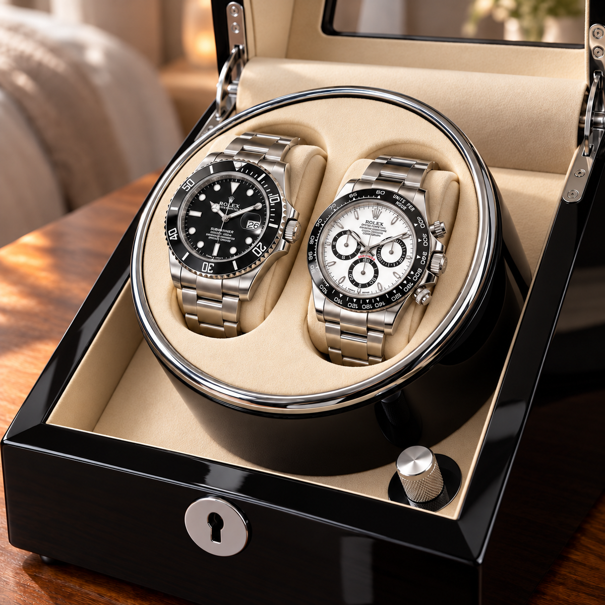 Camden black-lacquer — single two-watch winding drum
