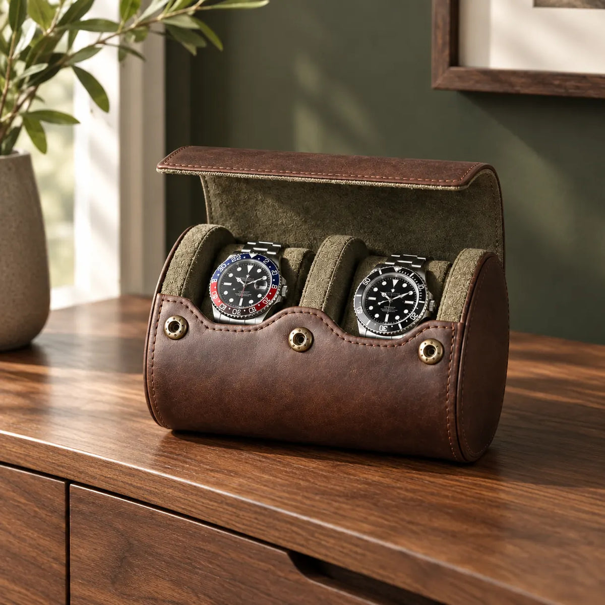 Étui Biarritz 2 montres rangé dans un bagage cabine