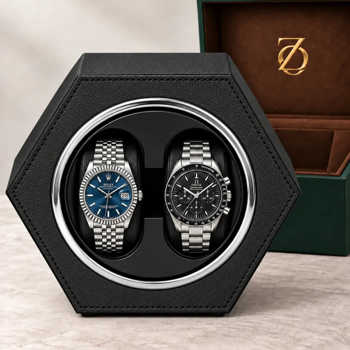 Belgrave automatic watch winder, Classic Black finish, hero. Watches shown for illustration and not included.