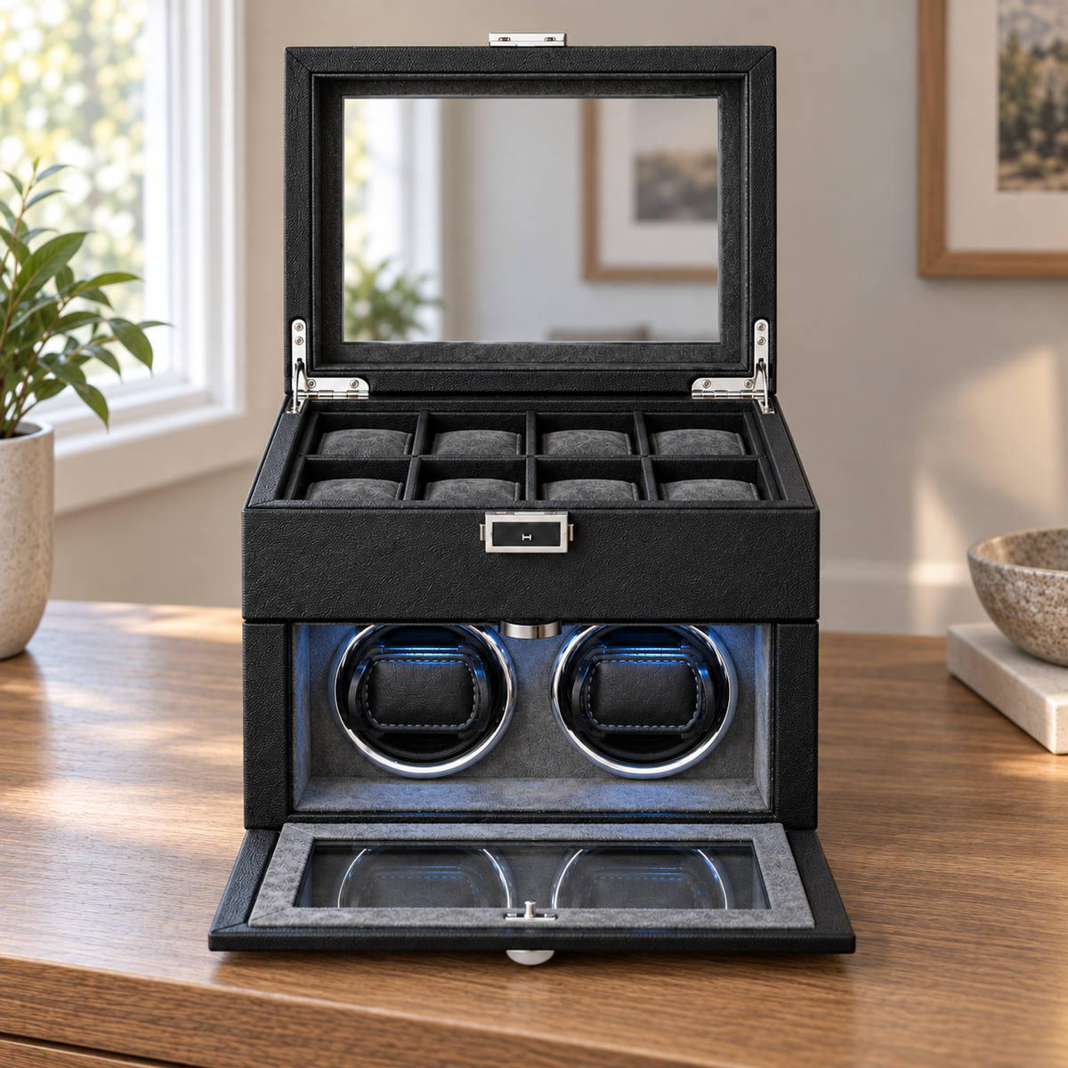 Cabinet remontoir Opéra 2+8 ouvert, mis en scène dans un intérieur