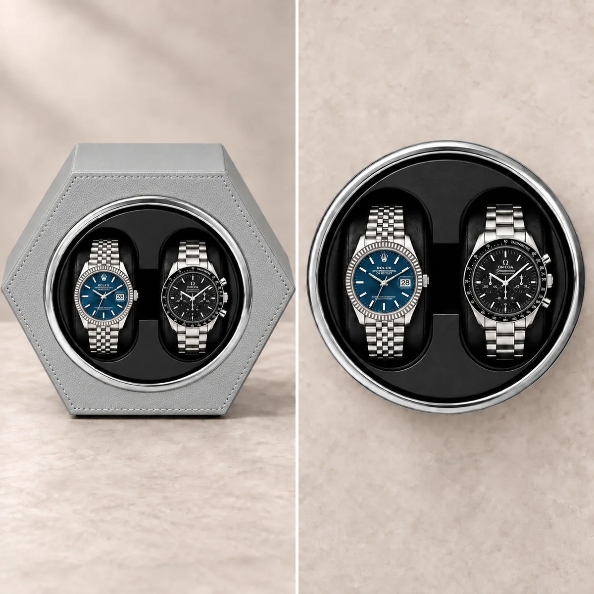 Belgrave automatic watch winder, Light Grey finish, capacity. Watches shown for illustration and not included.