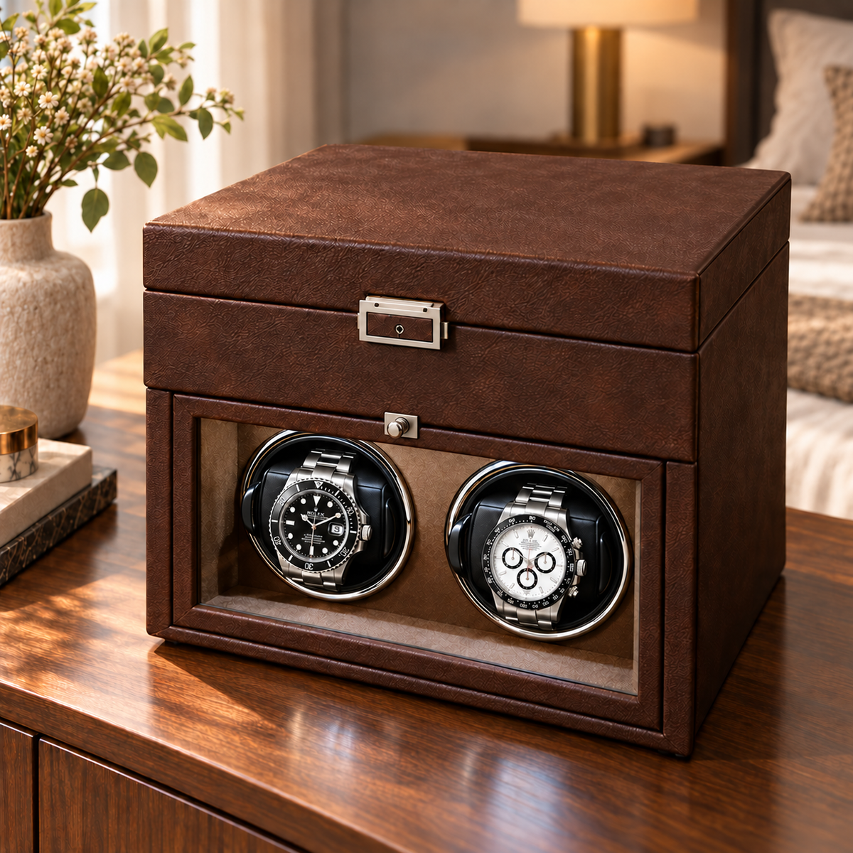 Mayfair Chocolate Suede — closed cabinet with corrected upper door pull