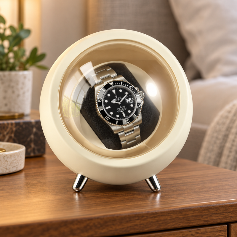 Orbit Ivory — single watch winder, front lifestyle view