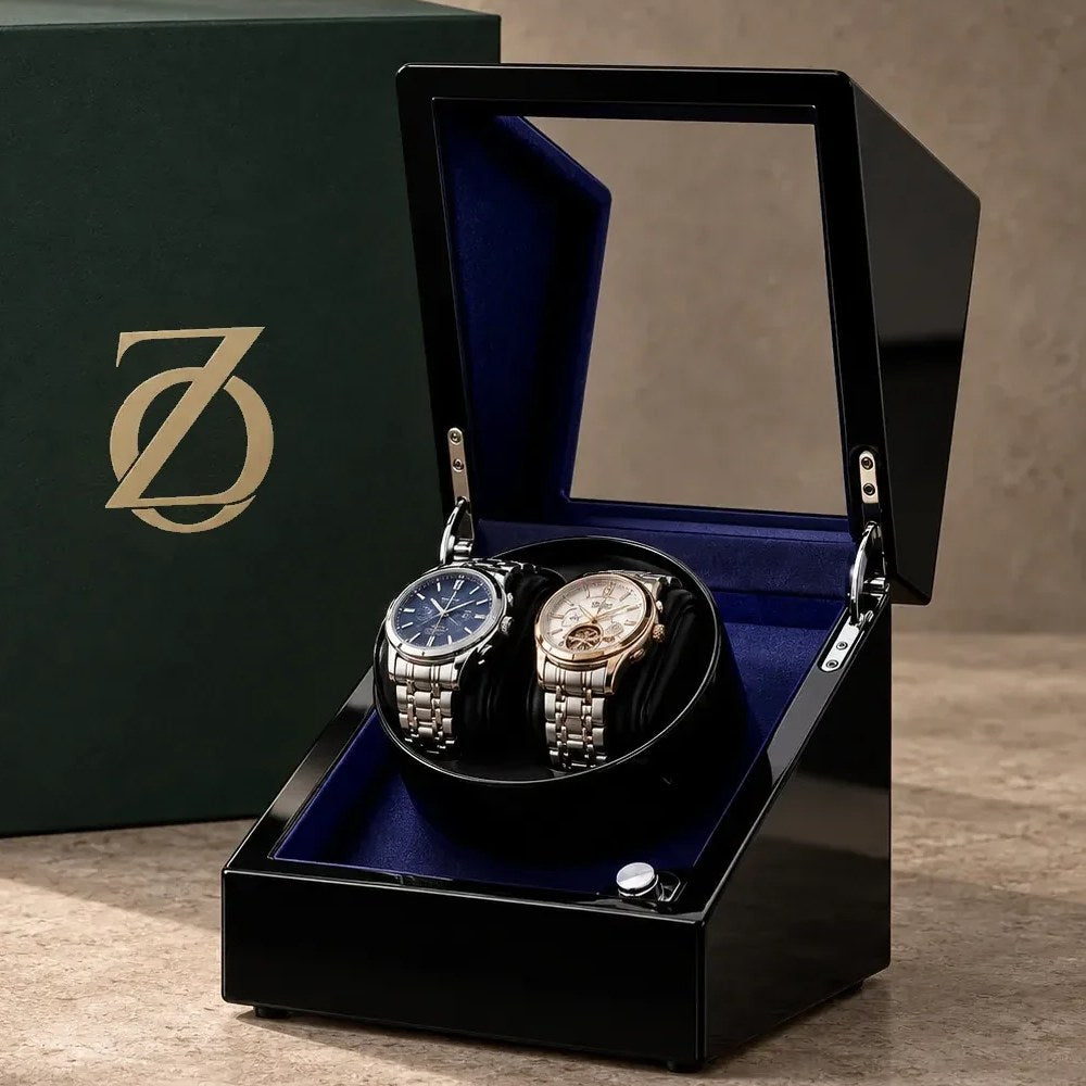 Remontoir double Éclipse — 2 montres automatiques, bois ébène laqué, LED