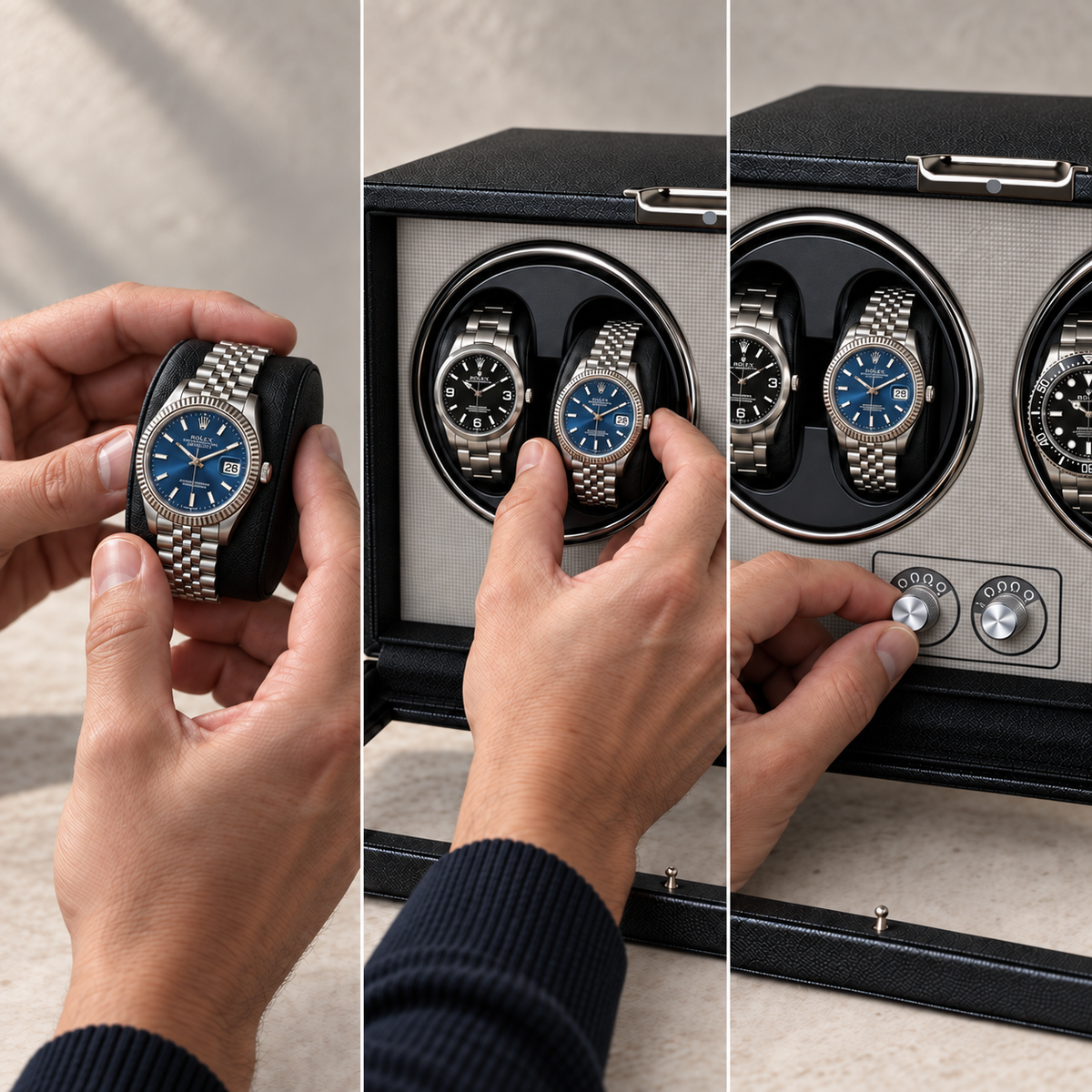 Fitting a watch cushion, inserting it into the Richmond Black winder and turning the front control