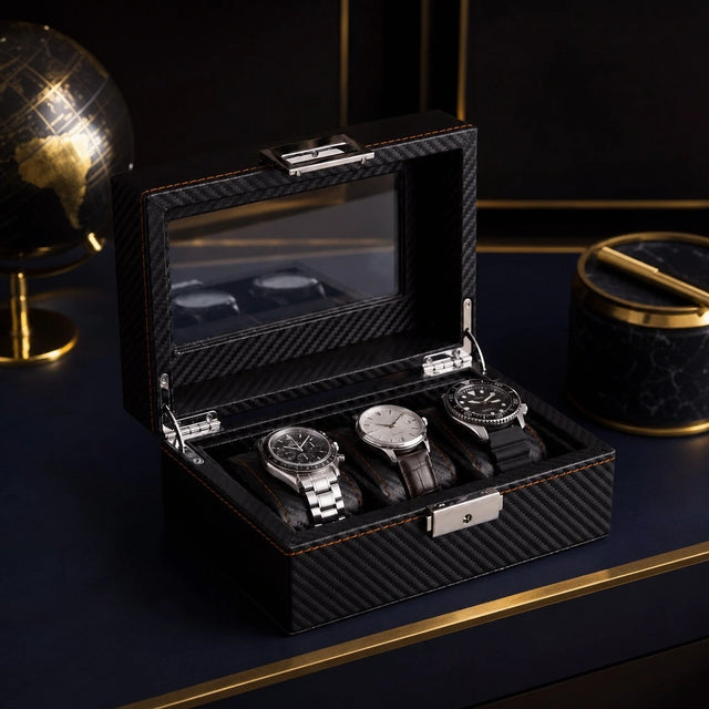 Regent 3-Slot Black Watch Box