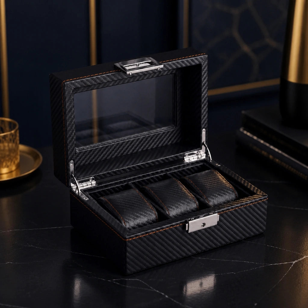 Regent 3-Slot Black Watch Box - product view 2