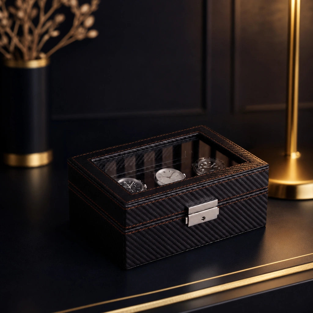 Regent 3-Slot Black Watch Box - product view 3